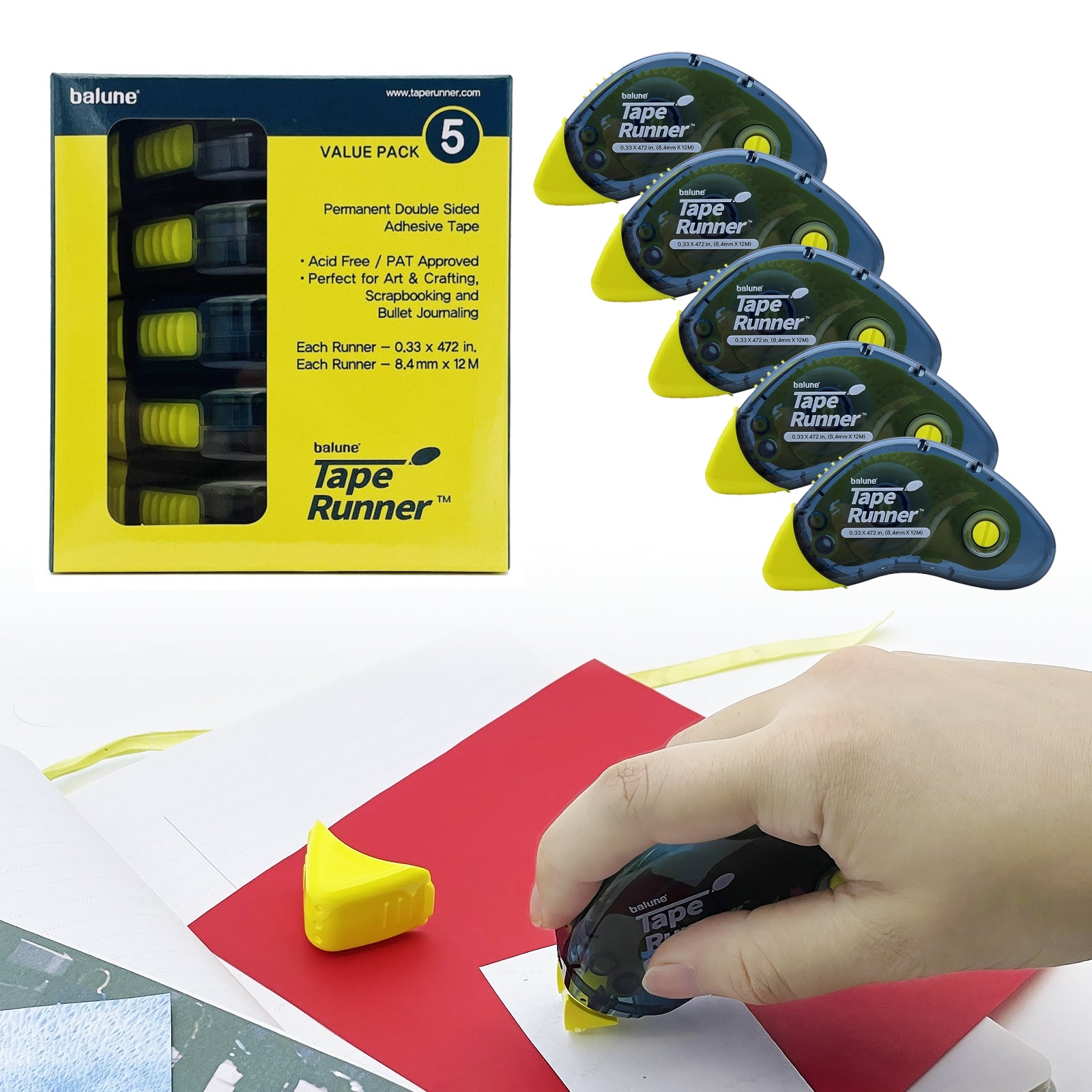 [Balune] Tape Runner Yellow, 12m, 5 Count