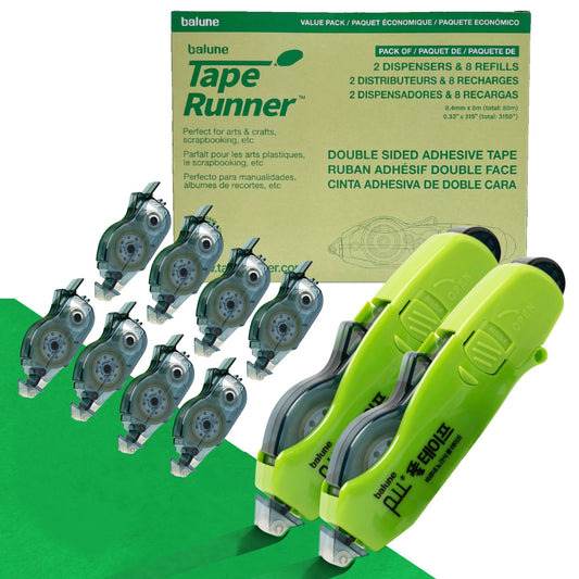[Balune] Tape Runner Green, Rectractable, 8m, 2 Dispensers & 8 Refills