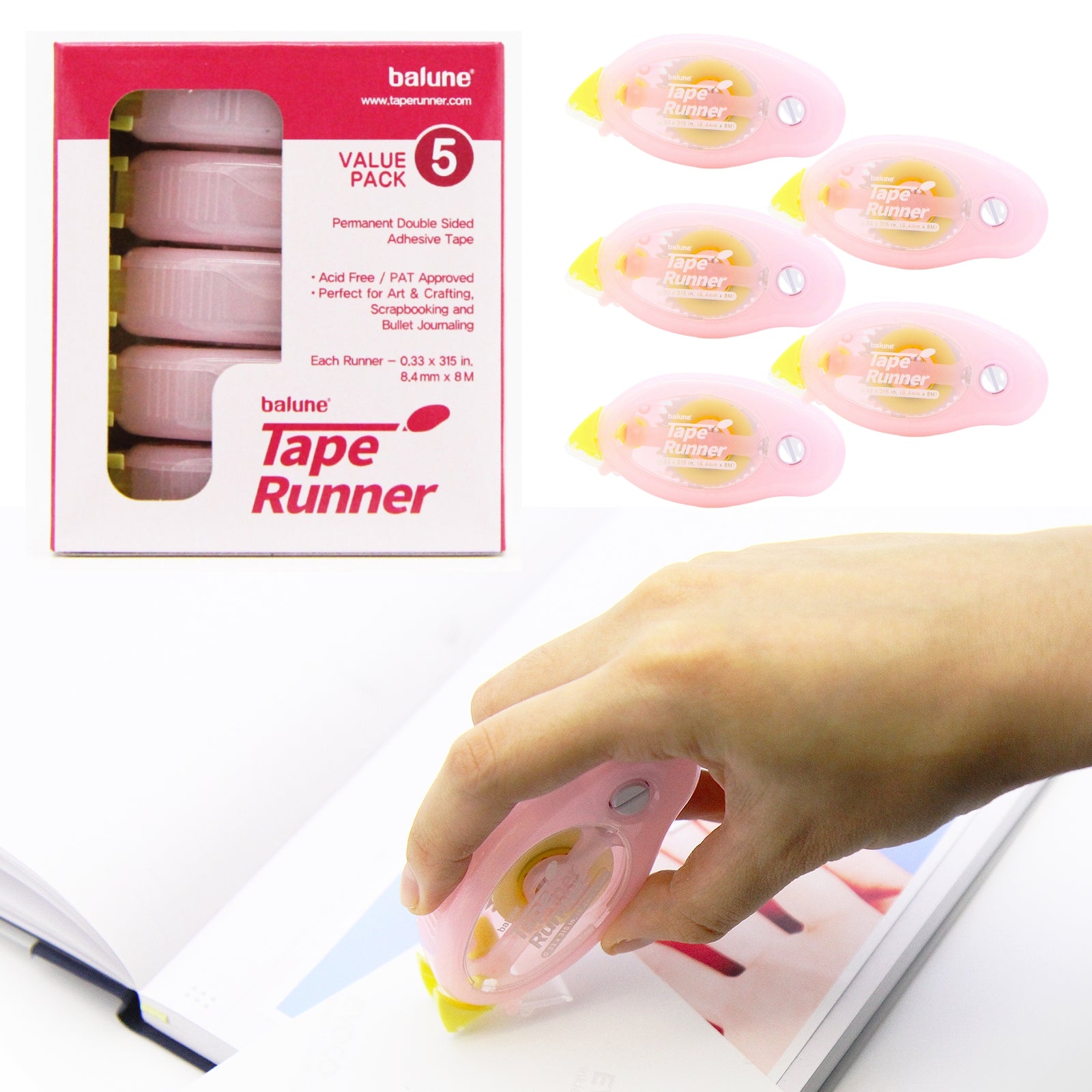 [Balune] Tape Runner Pink, 8m, 5 Count