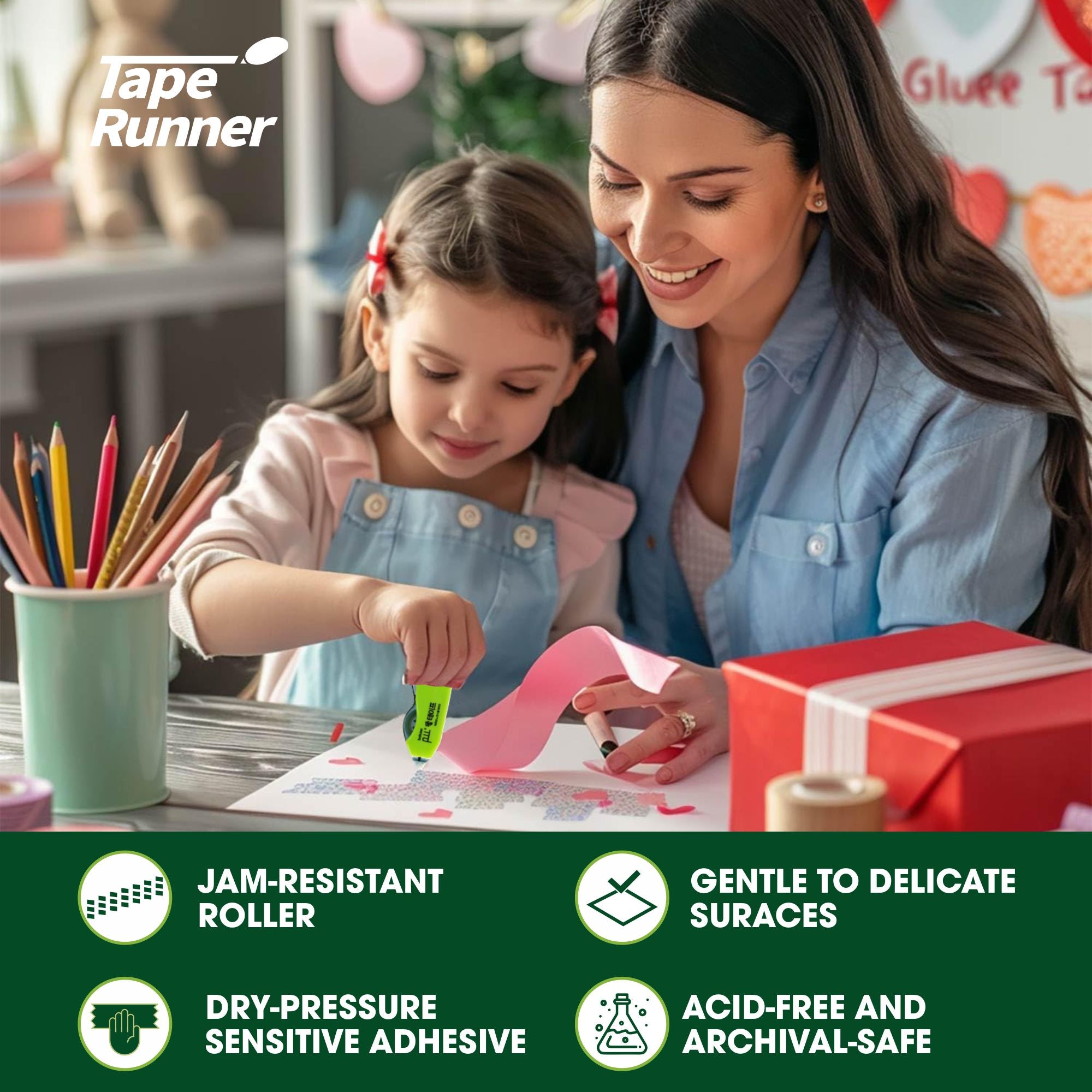 [Balune] Tape Runner Green, Rectractable, 8m, 2 Dispensers & 8 Refills