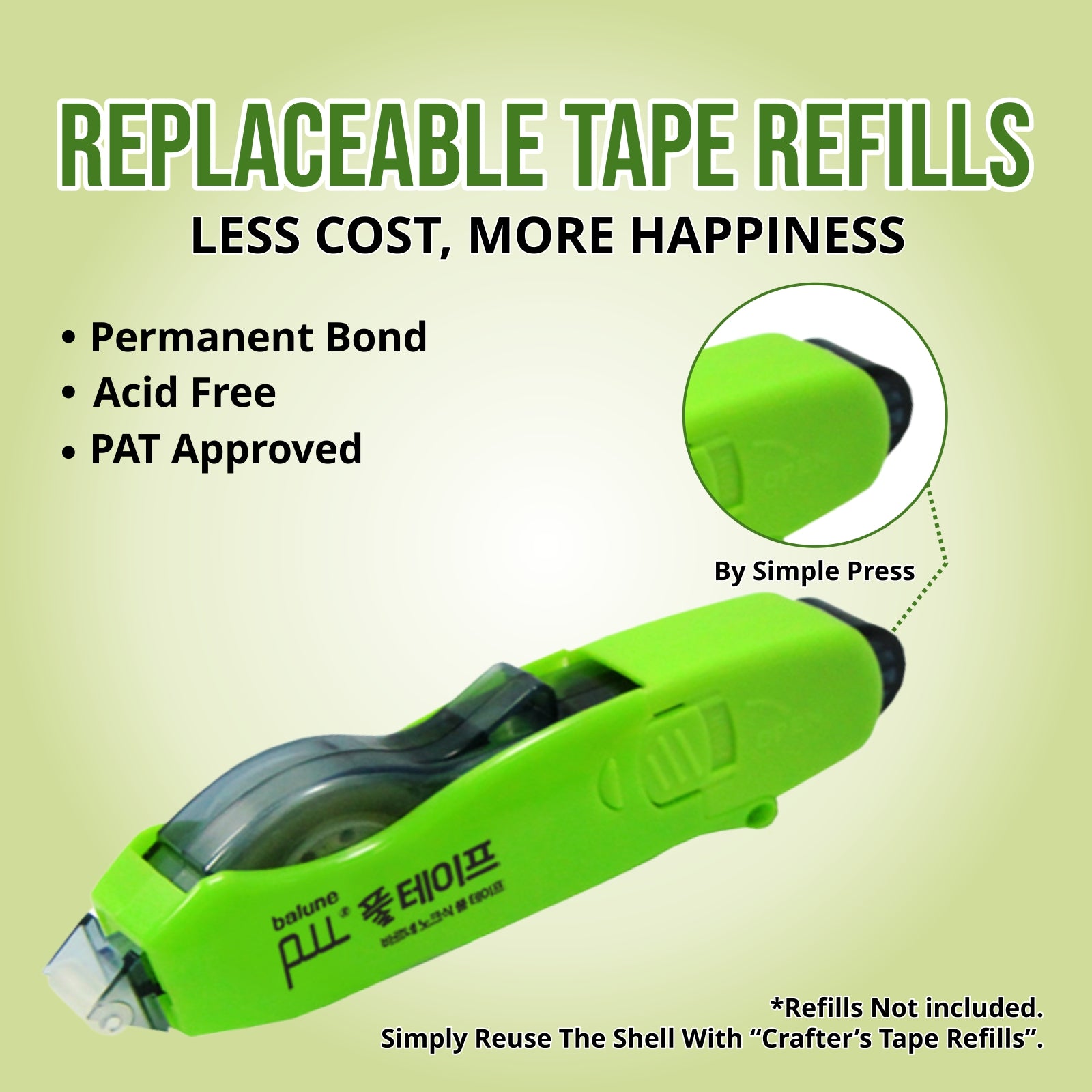 [Balune] Tape Runner Green, Rectractable, 8m, 5 Count