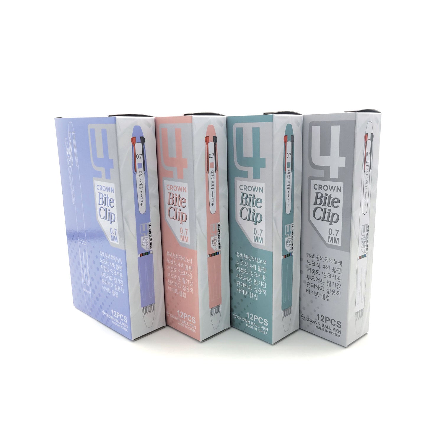 Crown Bite Clip Ballpoint Pens – 0.7mm, 4 Colors in 1, Soft Grip