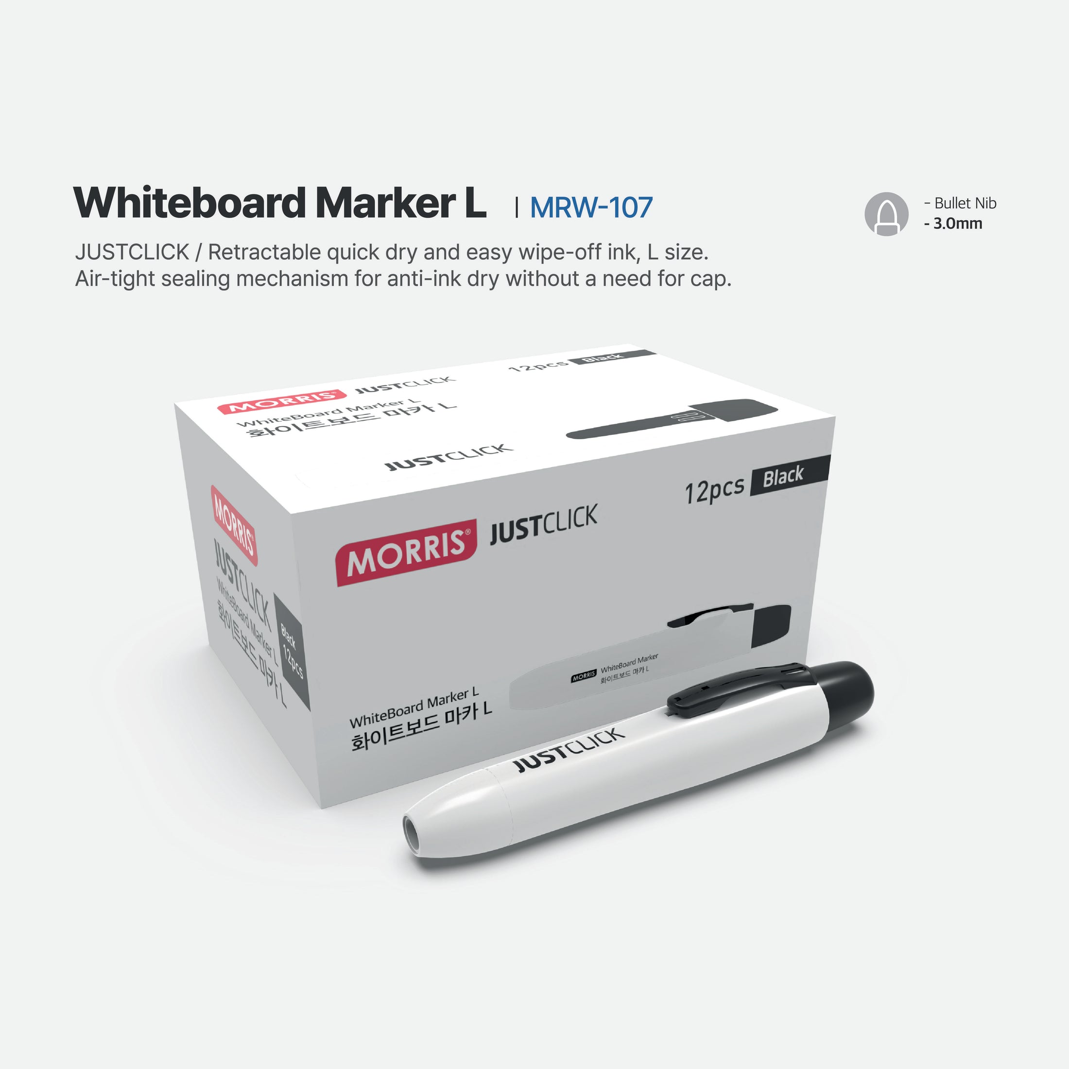 [Morris] Just Click Whiteboard Markers L, 12 Count