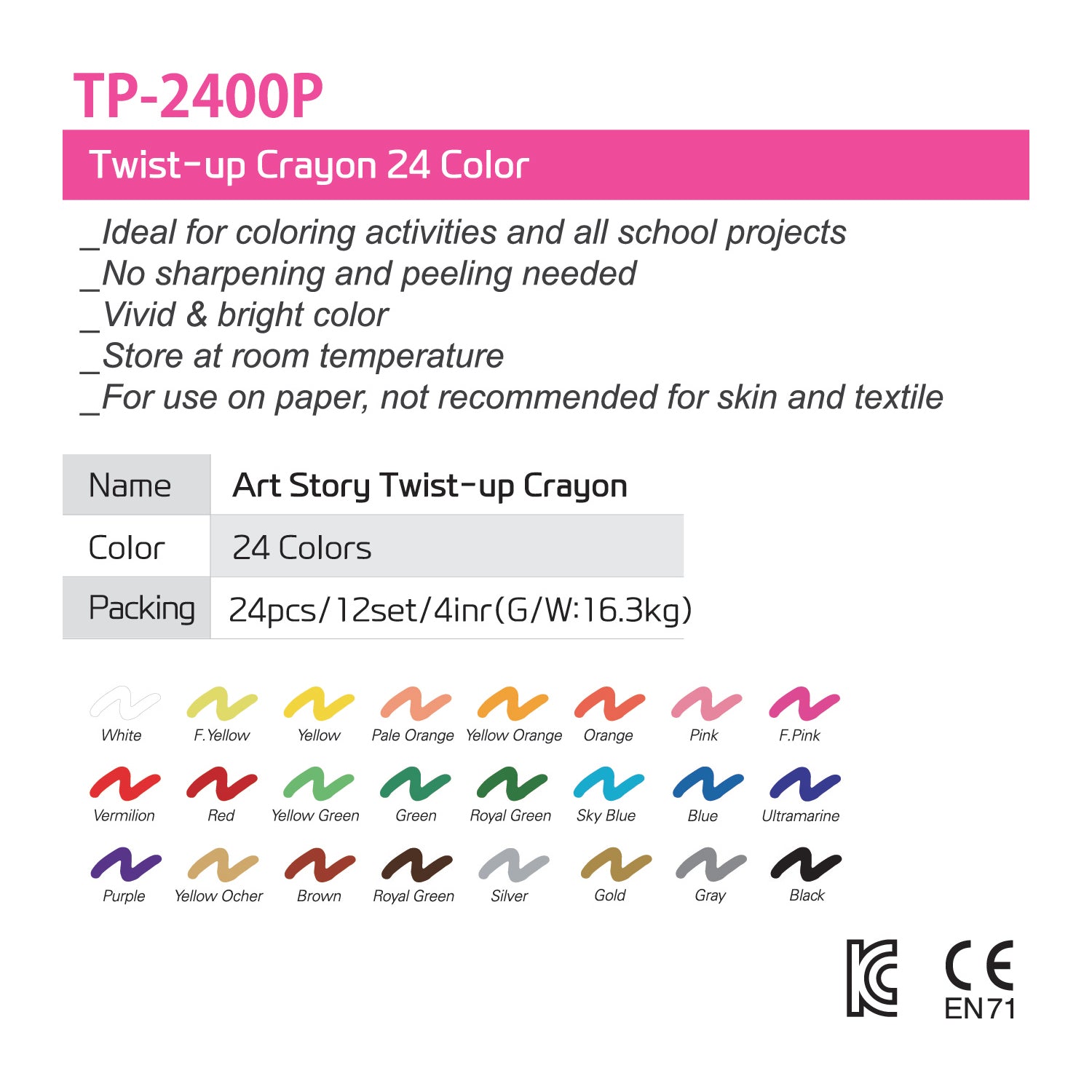 [Crown] Twist Up Crayons, 24 Colors